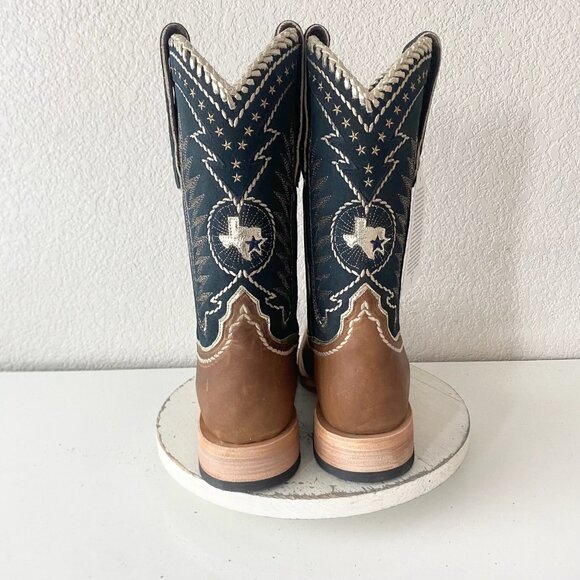 Lane RODEO HOUSTON Mens Cowboy Boots Sz 11 Brown Navy Leather Western Blunt Toe - Picture 3 of 11